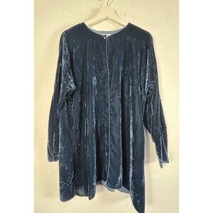 Quelques Choses Women's Classic Velvet Tunic Top Button Up Long Sleeve Blue